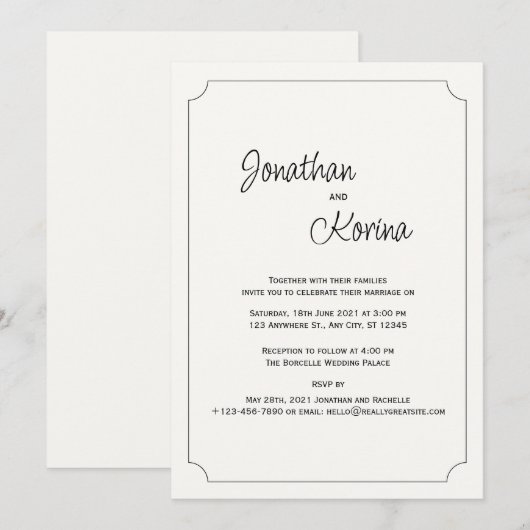 Ivoorkleurige moderne huwelijksuitnodiging kaart (Voorkant / Achterkant)