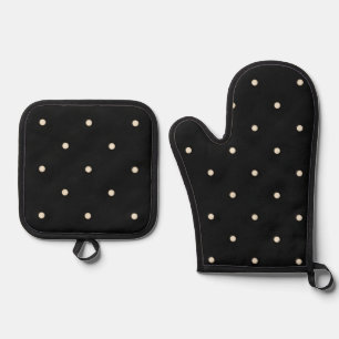 Ivoorkleurige Polka Dots op Zwart Ovenwant & Pannenlap Set