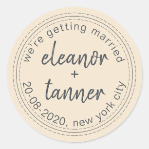Ivoorkust bewaart de datum van het huwelijk. ronde sticker
