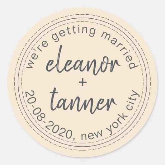 Ivoorkust bewaart de datum van het huwelijk. ronde sticker (Voorkant)