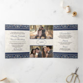 Ivoorkust Blauwe Rand Alles in een Indiase bruilof Drieluik Uitnodiging (Binnen)