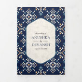 Ivoorkust Blauwe Rand Alles in een Indiase bruilof Drieluik Uitnodiging (Cover)