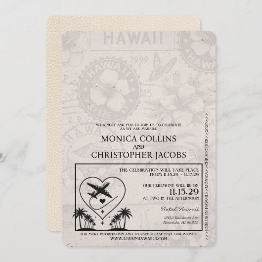 Ivoorkust Hawaii Passport Uitnodiging (Voorkant / Achterkant)