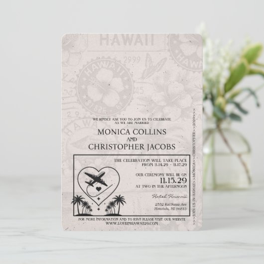 Ivoorkust Hawaii Passport Uitnodiging (Staand voorkant)