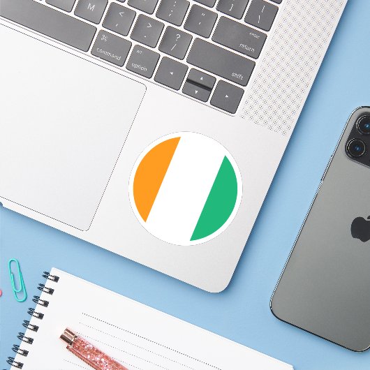 Ivoorkust Vlag Ronde Sticker (Laptop met iPhone)