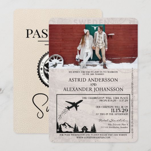 Ivoorkust Zweden Paspoort Huwelijksuitnodiging Kaart (Voorkant / Achterkant)