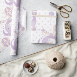 Ivoorlavendel olifant ballon baby meisje douche cadeaupapier