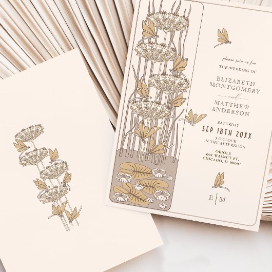 Ivoorlibel Belle Epoque Art Nouveau Bruiloft Kaart