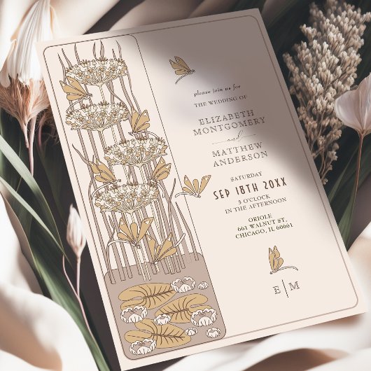 Ivoorlibel Belle Epoque Art Nouveau Bruiloft Kaart