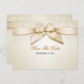 Ivoorlint gouden strepen bruiloft Save the Date Aankondigingskaart (Voorkant / Achterkant)