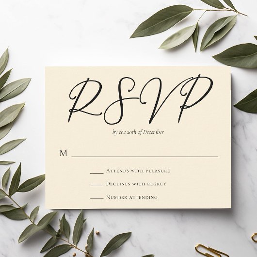 Ivoorminimalistische typografie bruiloft RSVP kaartje