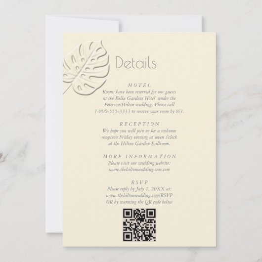 Ivoorneutraal reliëf tropisch blad alles in één kaart (Achterkant)