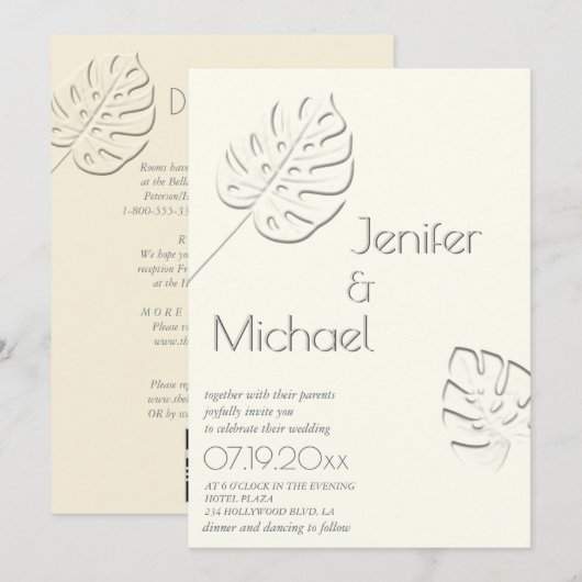 Ivoorneutraal reliëf tropisch blad alles in één kaart (Voorkant / Achterkant)