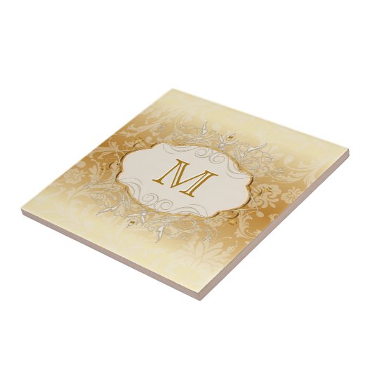 Ivoorparel en goudmonogram tegeltje (Zijkant)