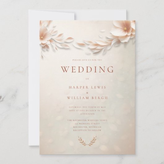 Ivoorperzik bloemen bruiloft kaart (Voorkant)