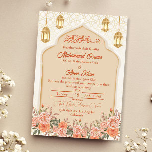 Ivoorperzik Floral Islamitisch Moslim Bruiloft Kaart