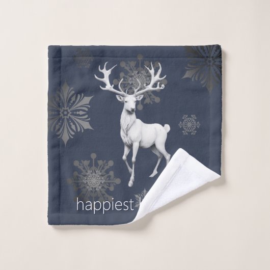 Ivoorrendier Kerstmis | Blauw Bad Handdoek (Wasdoekje)