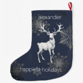 Ivoorrendier Kerstmis | Blauw gepersonaliseerd Grote Kerstsok (Achterkant)