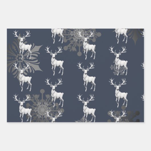 Ivoorrendier Kerstmis | Blauw Inpakpapier Vel (Voorkant 2)