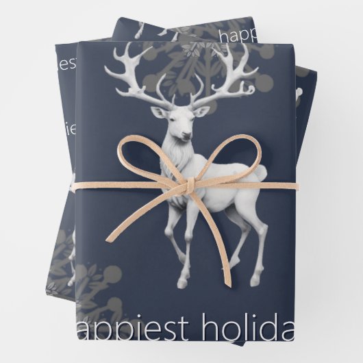 Ivoorrendier Kerstmis | Blauw Inpakpapier Vel (In situ)