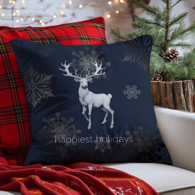 Ivoorrendier Kerstmis | Blauw Kussen (Blue Ivory Reindeer Christmas Throw Pillow)