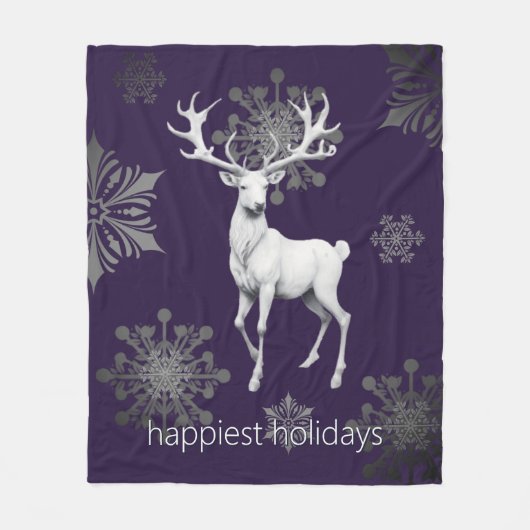Ivoorrendier Kerstmis | Paars Fleece Deken (Voorkant)