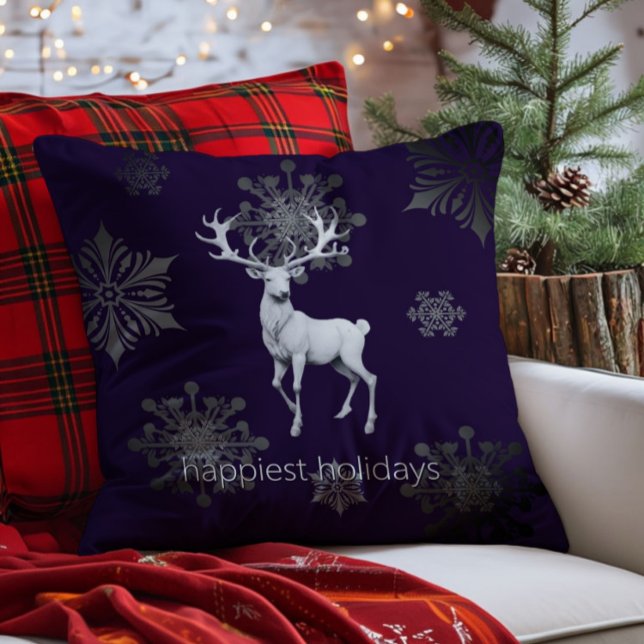 Ivoorrendier Kerstmis | Paars Kussen (Purple Ivory Reindeer Christmas Throw Pillow)