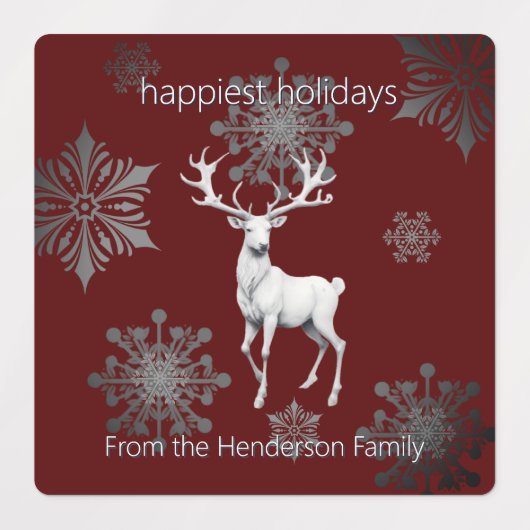 Ivoorrendier Kerstmis | Rood gepersonaliseerd Labels (Design 1)