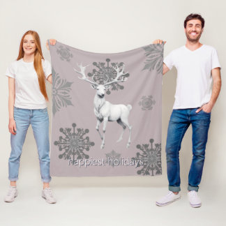 Ivoorrendier Kerstmis | Roze Fleece Deken
