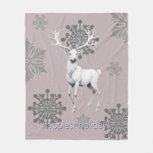 Ivoorrendier Kerstmis | Roze Fleece Deken (Voorkant)