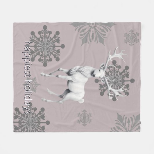 Ivoorrendier Kerstmis | Roze Fleece Deken (Voorkant (Horizontaal))