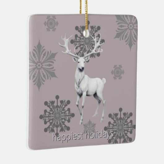 Ivoorrendier Kerstmis | Roze foto Keramisch Ornament (Rechts)