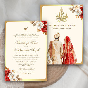 Ivoorrode rozen bloemstuk Anand Karaj Sikh-huwelij Kaart