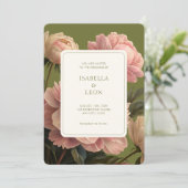 ivoorroom | Olijfgroen  Roos bruiloft Kaart (Staand voorkant)