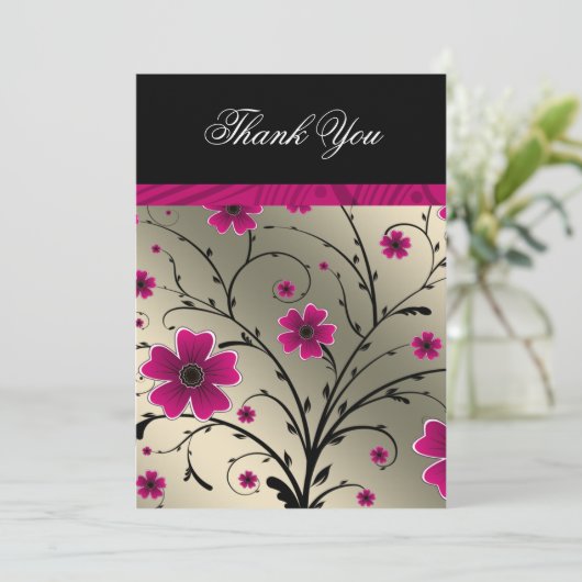 Ivoorroze bloemendank u bedankkaart (Staand voorkant)