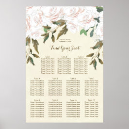 ivoorroze blush florale trouwzittingskaart poster