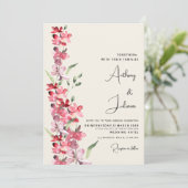 Ivoorroze bordeauxrood mint groen bloemenbruiloft kaart (Staand voorkant)