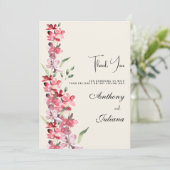 Ivoorroze bordeauxrood mint groen bloemenDank U Kaart (Staand voorkant)