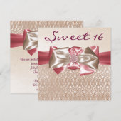 Ivoorroze Damask Sweet 16 Verjaardagsfeest Kaart (Voorkant / Achterkant)