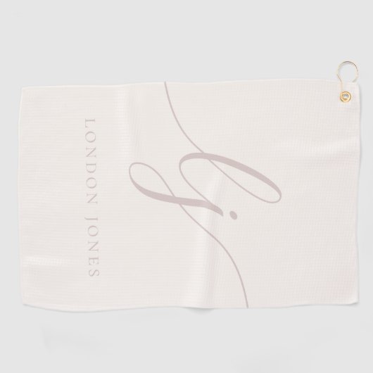 Ivoorroze Modern Script Monogram Naam Elegant Golfhanddoek (Horizontaal)