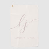 Ivoorroze Modern Script Monogram Naam Elegant Golfhanddoek (Voorkant)