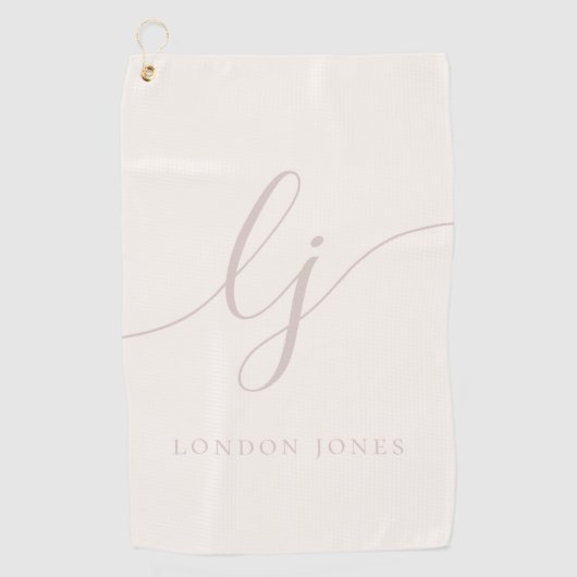 Ivoorroze Modern Script Monogram Naam Elegant Golfhanddoek (Voorkant)