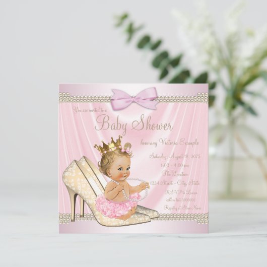 Ivoorroze Pearl High Heel Baby shower Kaart (Staand voorkant)