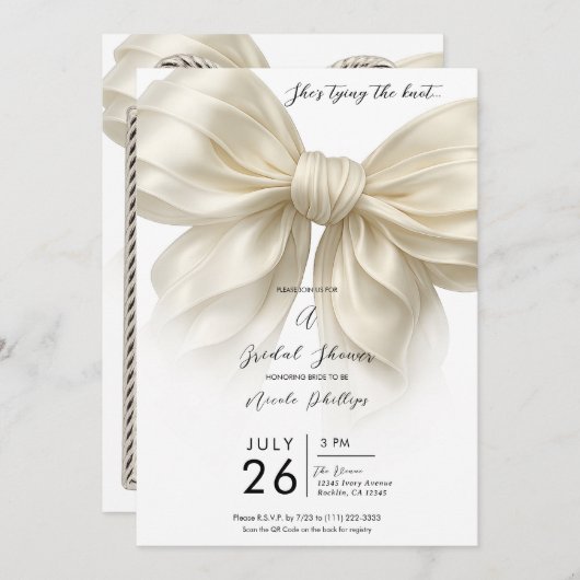 Ivoorruffle strik die het knoop Vrijgezellenfeest  Kaart (Voorkant / Achterkant)