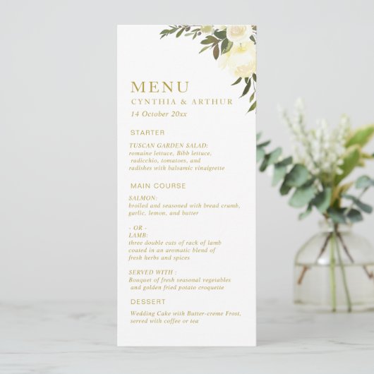 ivoorse waterverf floral greenery bruiloft menu (Staand voorkant)