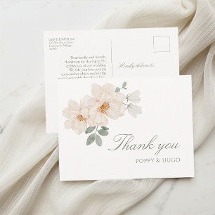 Ivoorwit Bloemen Bruiloft Dankjewel Postkaart