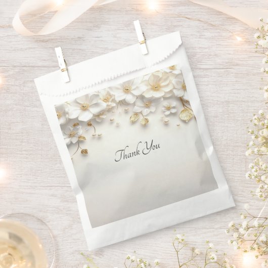 Ivoorwit Bloemen Goud Bladeren Favoriete Zak Bedankzakje (Geknipt)