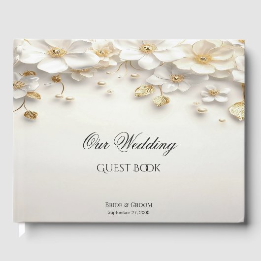 Ivoorwit Bloemen Goud Bladeren Gastenboek (Voorkant)