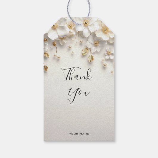 Ivoorwit Bloemen Goud Bladeren Gift Label Cadeaulabel (Achterkant)