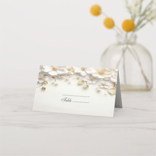 Ivoorwit Bloemen Goud Bladeren Place Card Plaatskaartje (Voorkant)